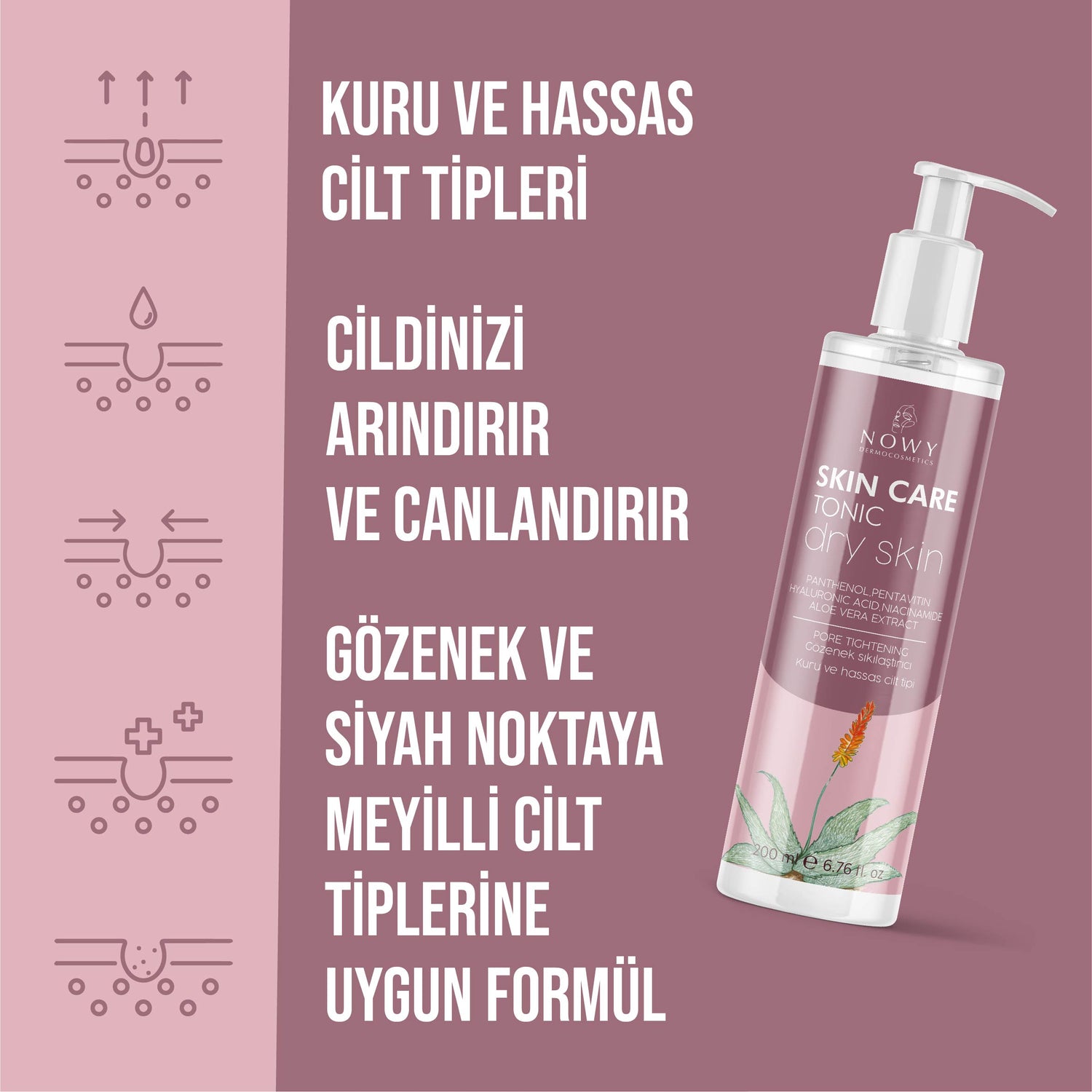 Aloe Vera Özlü Tonik - Kuru ve Hassas Ciltler İçin Gözenek Sıkılaştırıcı &amp; Nem Dengeleyici 200ml